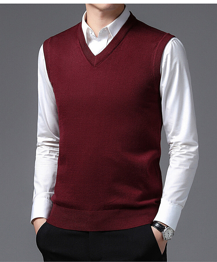 Herren V-Pullover aus feiner Baumwollmischung mit eleganter Struktur Aliams