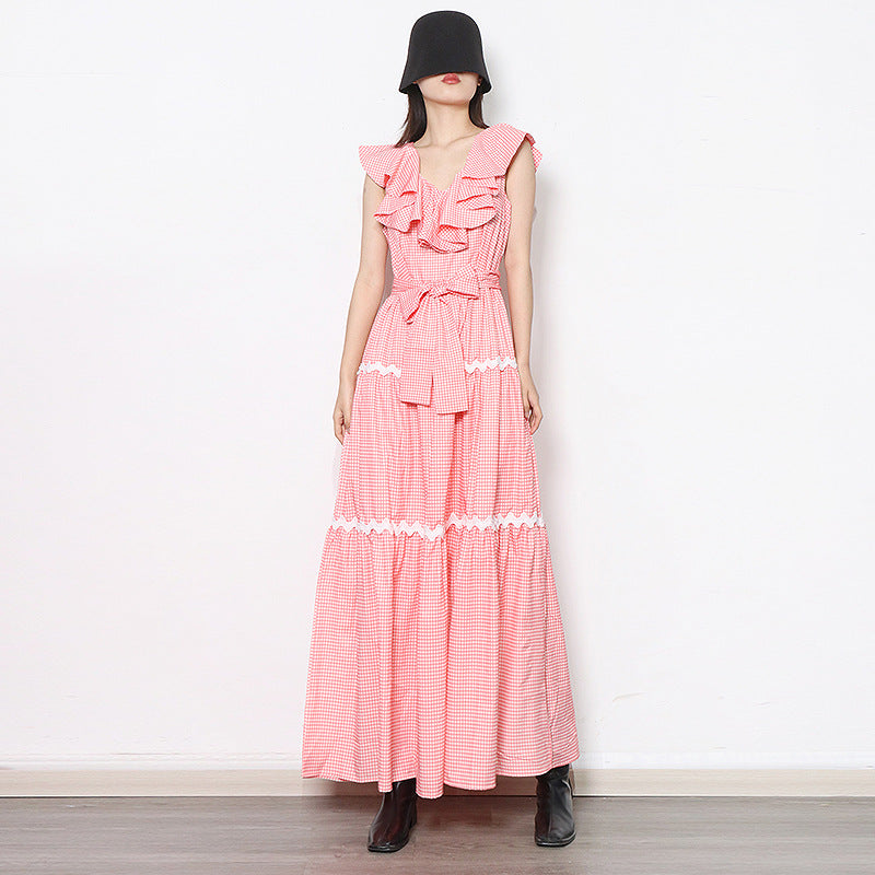 Maxikleid mit Voluminösen Rüschen & Tailliertem Bund | Damen Sommerkleid