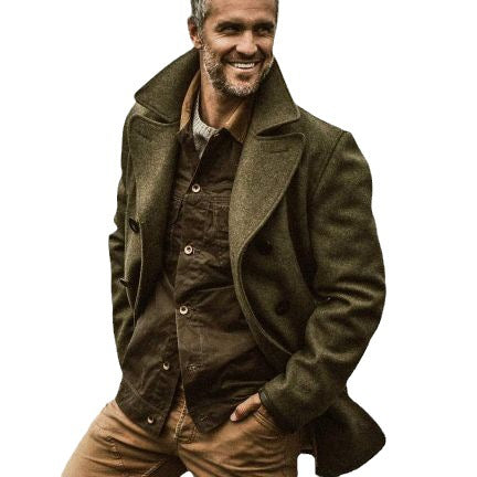 Herren eleganter Wollmantel mit doppelter Knopfleiste und weichem Innenfutter Aliams