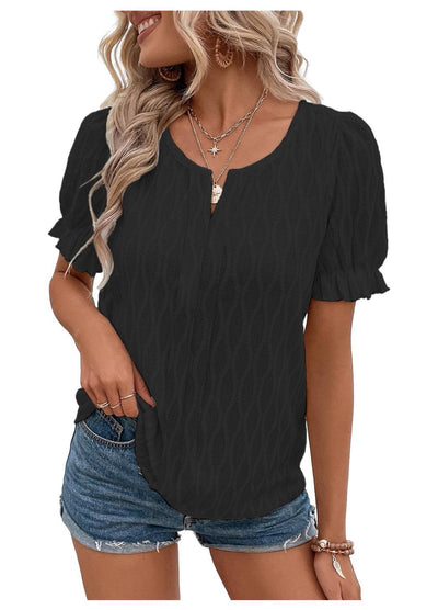 Jacquard-Top mit Puffärmeln für Damen – Trendy, locker und bequem