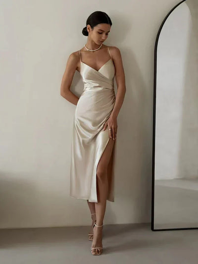 Damen Wickelkleid mit V-Ausschnitt und Seitenschlitz