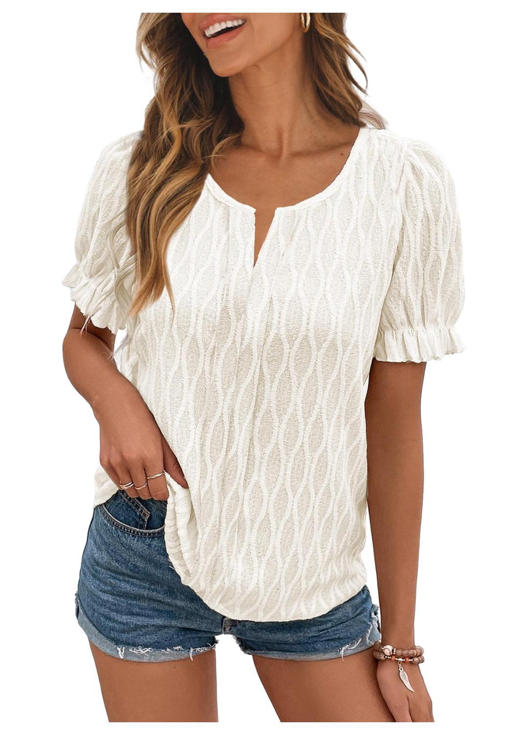 Jacquard-Top mit Puffärmeln für Damen – Trendy, locker und bequem
