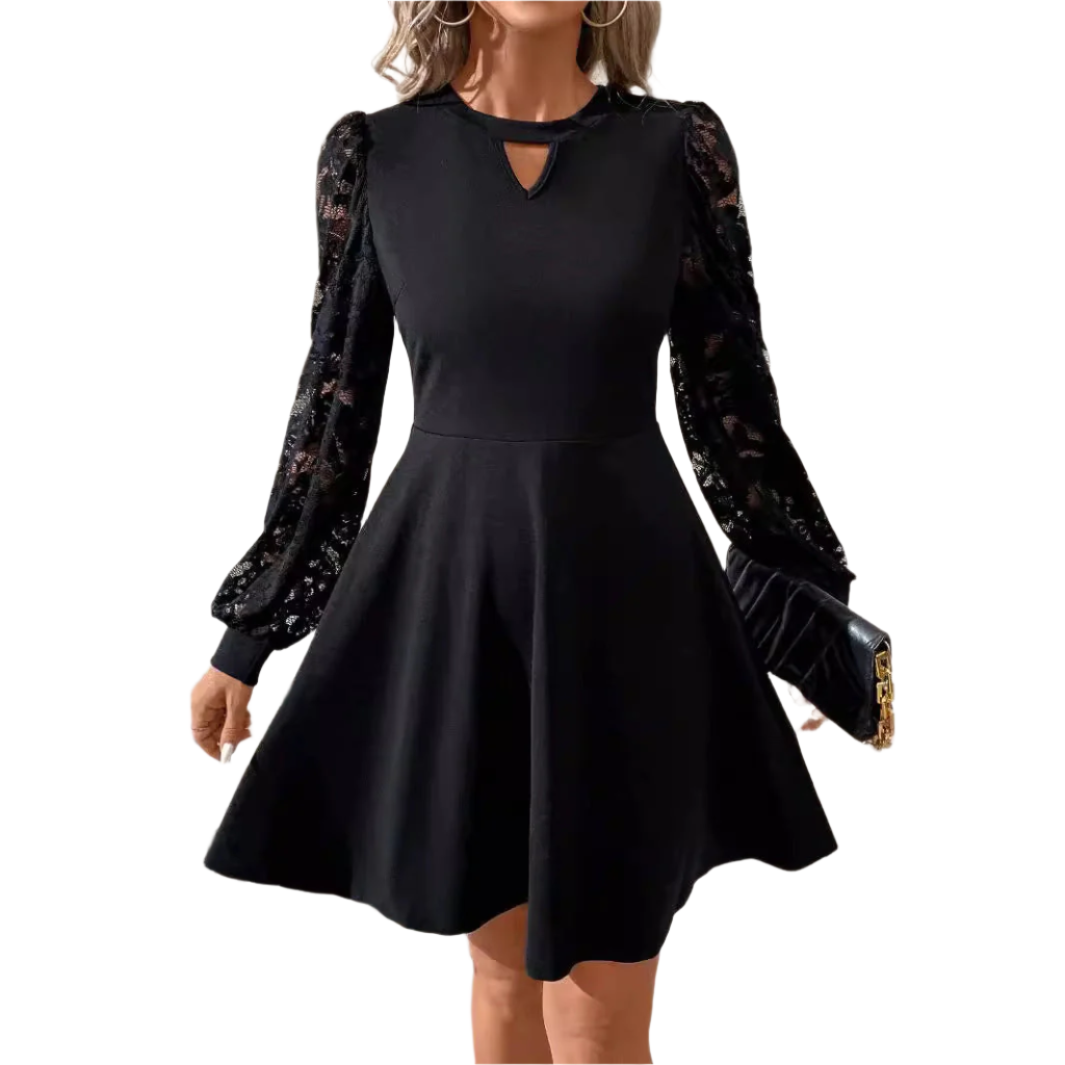 Damenkleid mit Glockenrock und Spitzeneinsatz – Stilvoll, schmal geschnitten und elegant