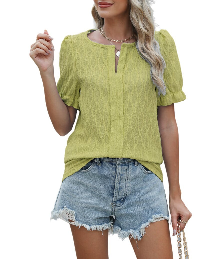 Jacquard-Oberteil mit Ballonärmeln für Damen – Stilvolle und bequeme lockere Passform