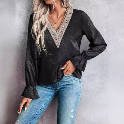 Schicke Bluse mit V-Ausschnitt und langen Ärmeln - trendig und schmeichelhaft