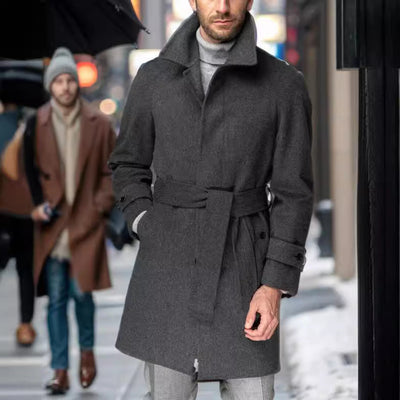 Herren eleganter Trenchcoat mit taillierbarem Gürtel und hochwertigem Innenfutter Aliams