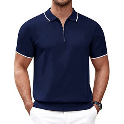 Herren modernes Kurzarm-Polo mit feinem Reißverschluss Aliams