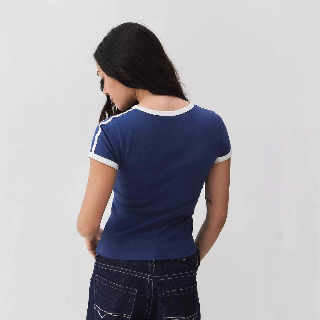 Trendy Damen T-Shirt mit Spitzendetail & Kontrast-Ärmeln – Yelina