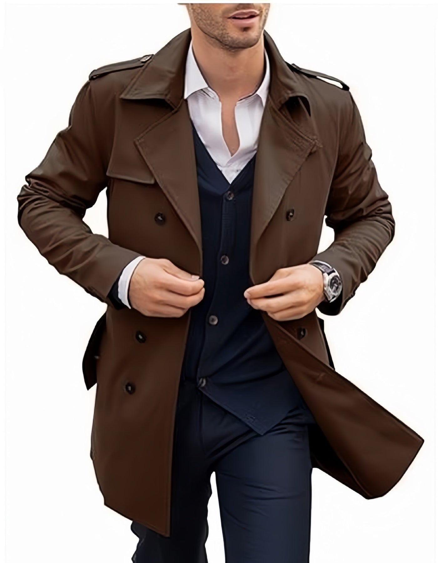 Herren eleganter Trenchcoat mit doppelter Knopfleiste und hochwertigem Innenfutter Aliams