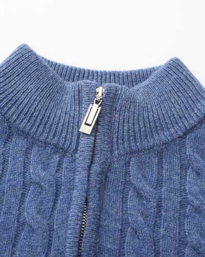 Roman | Chunky knit Herren Chasmere Pullover mit Kabelstrickmuster & Halb Reißverschluss Kragen