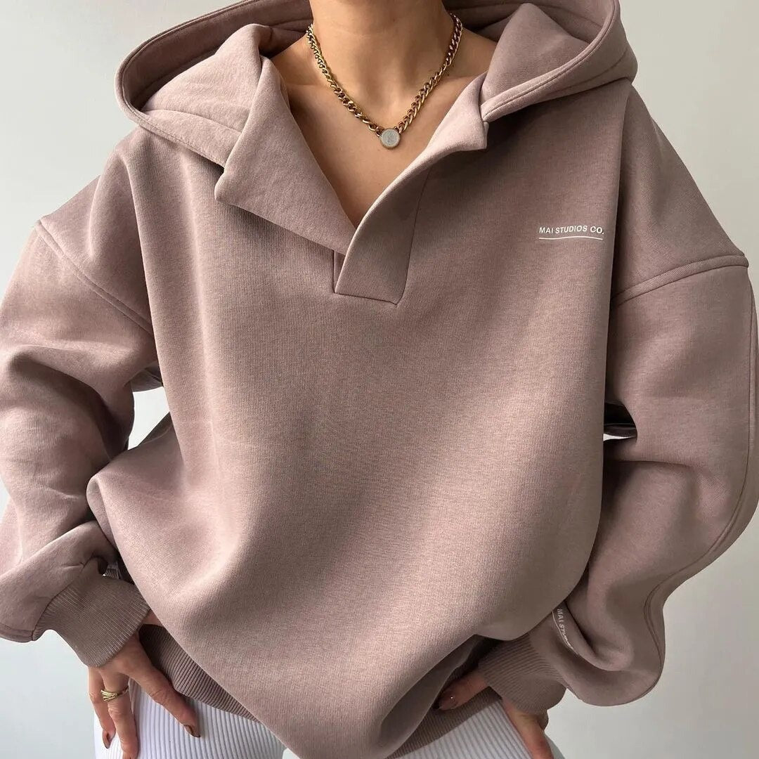 Oversized Kapuzenpullover mit Offenem V-Ausschnitt