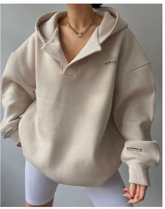 Oversized Kapuzenpullover mit Offenem V-Ausschnitt