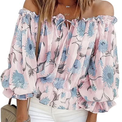 Off-Shoulder Blumenbluse mit Rüschen – Fayenne