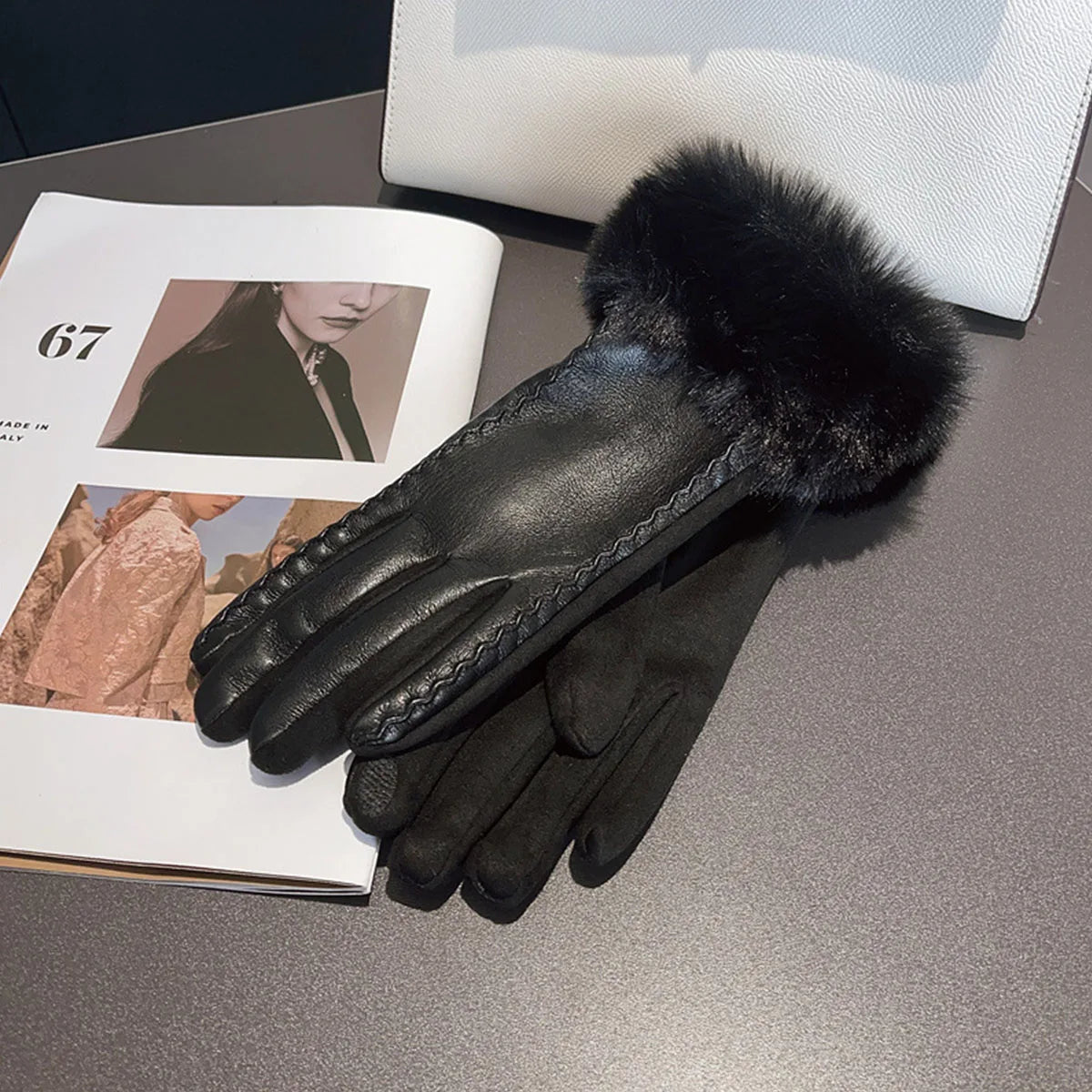 Avelena | Frau Pu Leder Winterhandschuhe