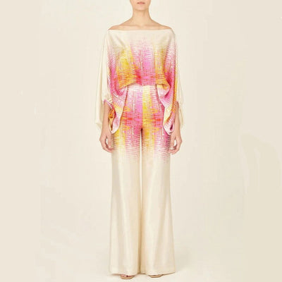 Elegantes Damen Zweiteiliges Satin-Set – Off-Shoulder Top & Weite Hose