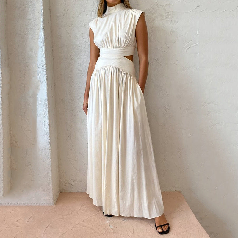 Damen Maxi Kleid – Polyester – Ärmellos mit Hohem Ausschnitt – Elegant für den Sommer