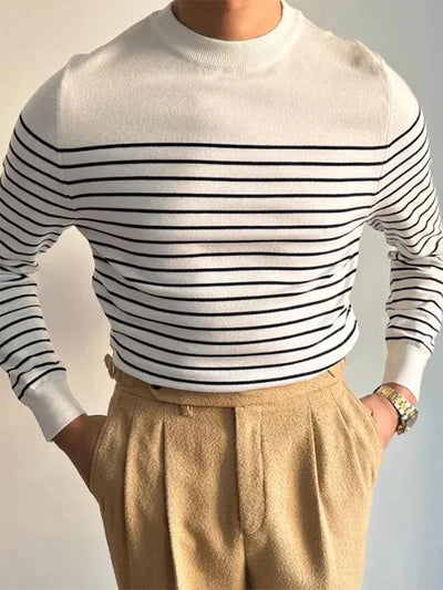 Gestreifter Men Strickpullover aus Merinowolle