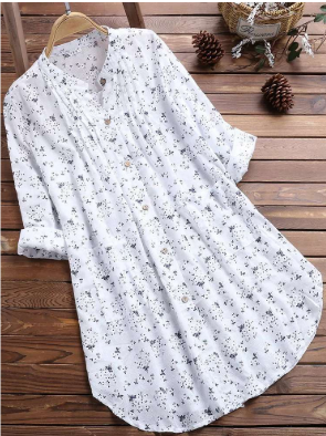 Damen Knopf Daunen Lange Hemd | Blumen