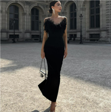 Damen Ärmelloses Elegante Schwarze Kleid | Maxi