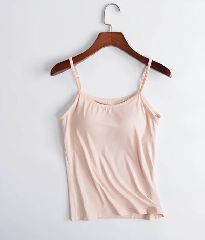 Damen Bequeme Cami Oberteil | Eingebauter BH