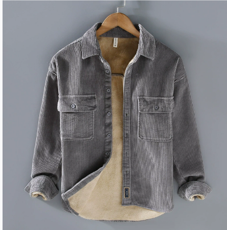 Herren Dickes Warme Knopf Daunen Hemd Jacke | Langarm