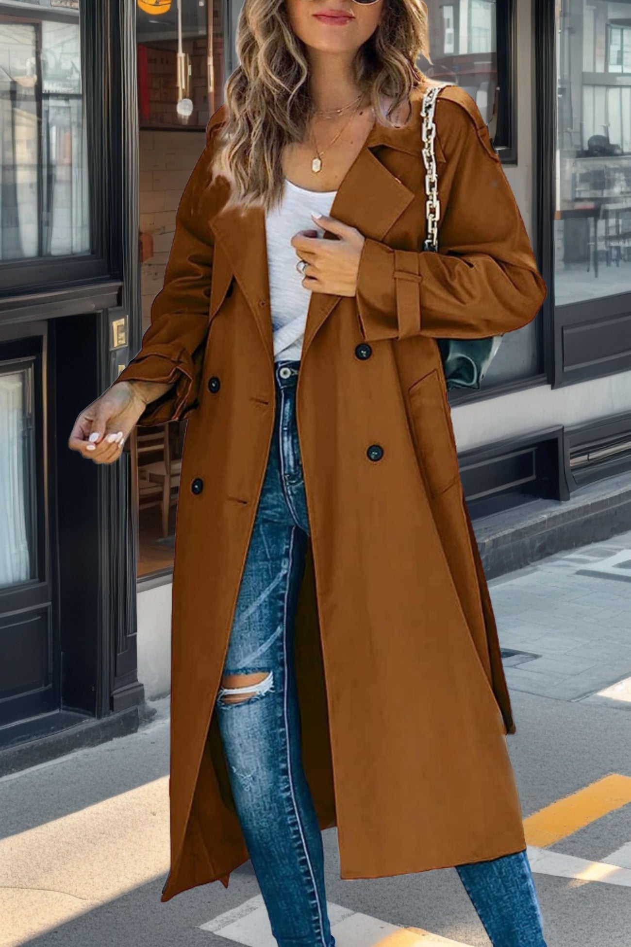 Langer Trenchcoat für Damen | Zweireiher
