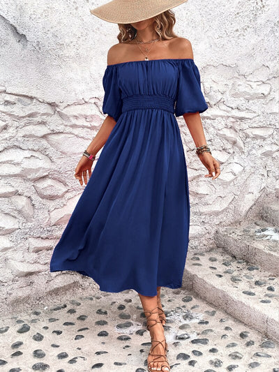 Roberta - Schulterfreies Damen Midikleid Sommer