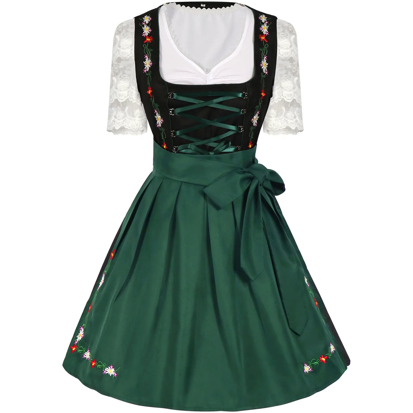 Damen Traditionell Grün und Schwarz Oktoberfest Dirndl Kleid