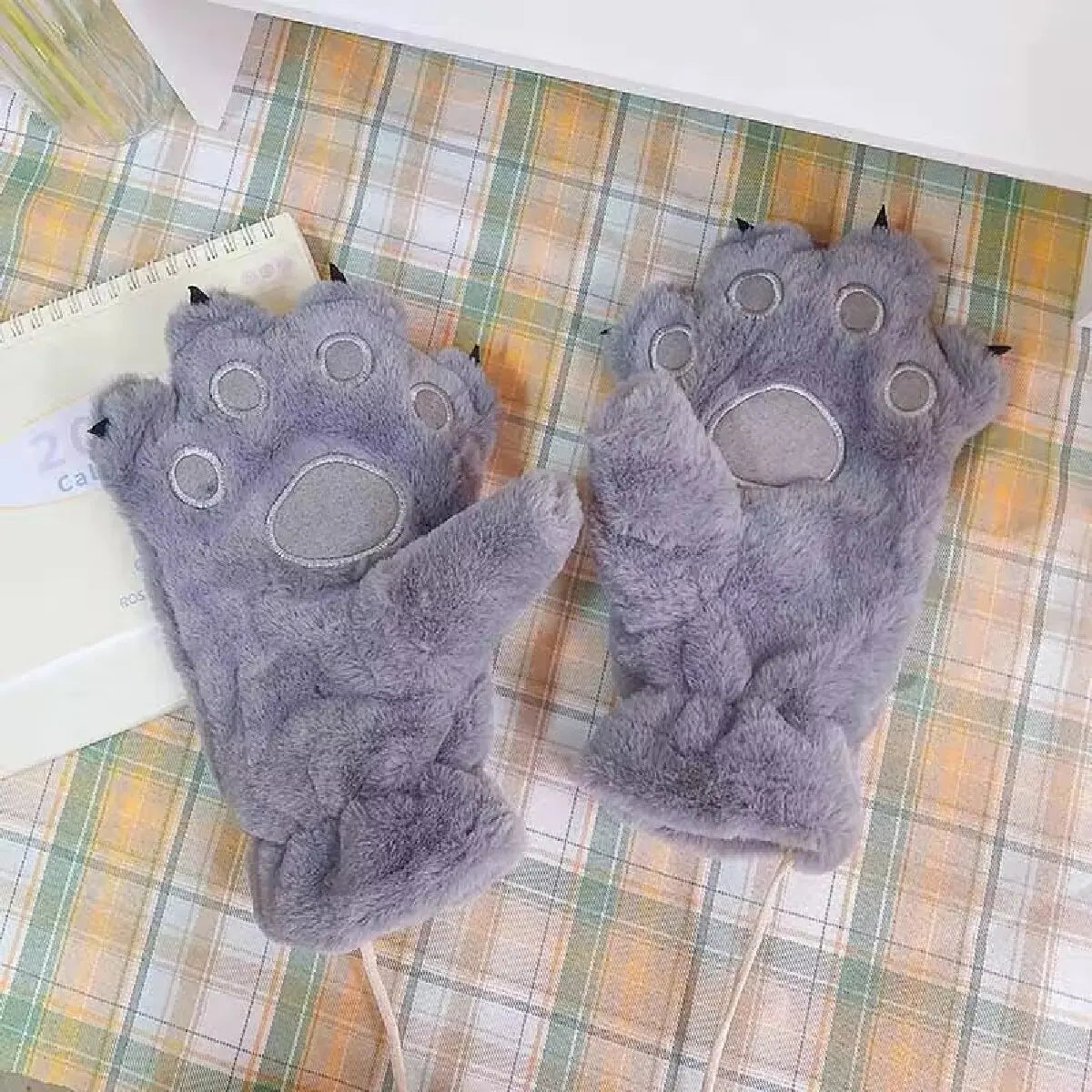 Avelena | Damen Plüsch Bärenpfote Handschuhe - Flauschige Warme Vollfinger Tierhandschuhe