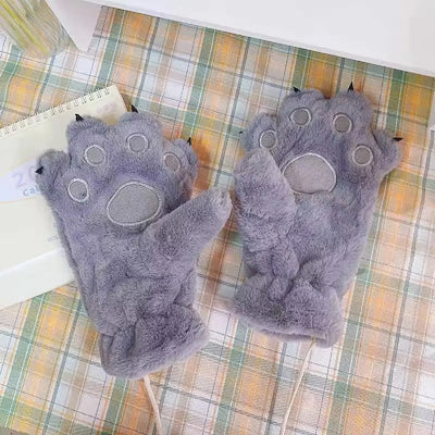 Avelena | Damen Plüsch Bärenpfote Handschuhe - Flauschige Warme Vollfinger Tierhandschuhe