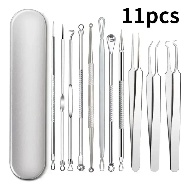 Avelena | 11Pcs Einwachs Haarpinzetten & Unreinheitenentfernungsnadel – Porenreinigungsakne & Schwarze Punkte Reiniger Tiefe Reinigende Hautpflege Werkzeuge