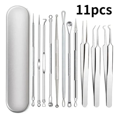 Avelena | 11Pcs Einwachs Haarpinzetten & Unreinheitenentfernungsnadel – Porenreinigungsakne & Schwarze Punkte Reiniger Tiefe Reinigende Hautpflege Werkzeuge