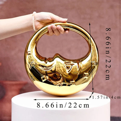 2025 Modische Acryl Damen Handtasche Mondform Abendtasche mit Hartschale in Gold und Silber
