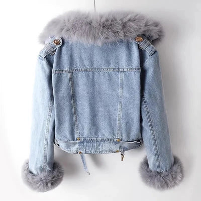 Sarah | Kunstpelzkragen Denim Jacke