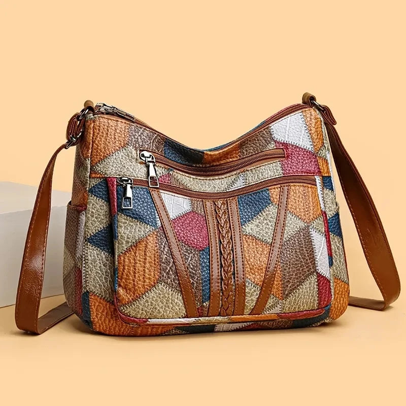 Vintage Straw Tote Strandtasche – Große Handgewebte Tasche mit Vegan-Leder