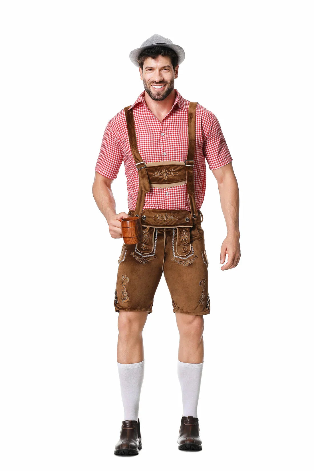Oktoberfest Trachten Set Herren – Komplettes Outfit mit Lederhosen, Hemd und Hut