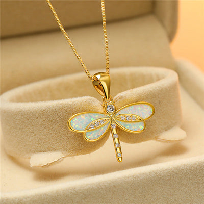Libellen-Halskette in Gold mit Opal