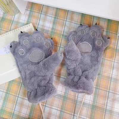 Avelena | Damen Plüsch Bärenpfote Handschuhe - Flauschige Warme Vollfinger Tierhandschuhe