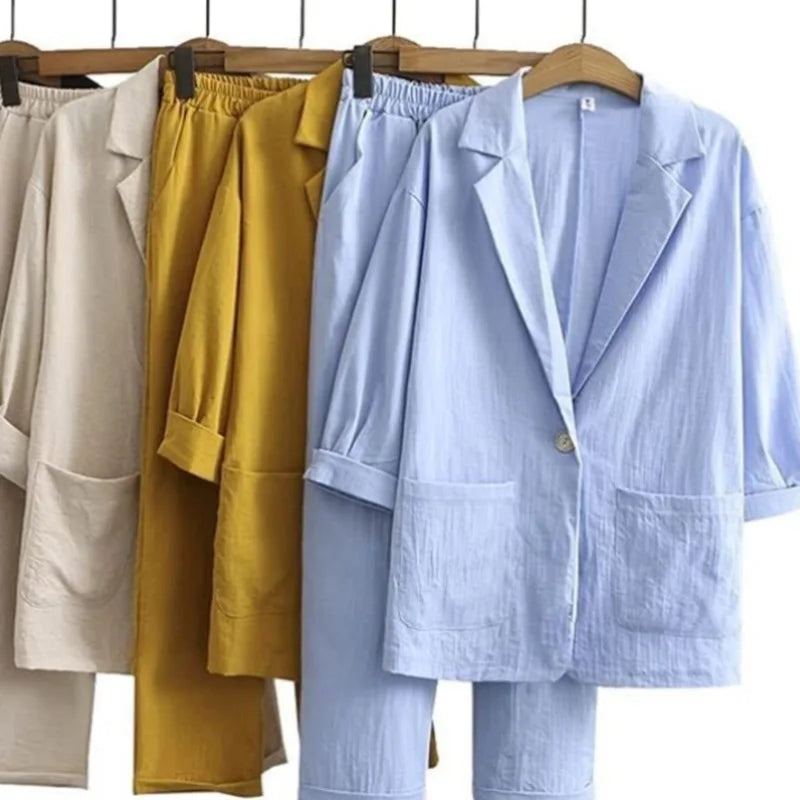 Luftig & Stylisch Zweiteiler mit Jäckchen und gerader Hose Damen – Sorella