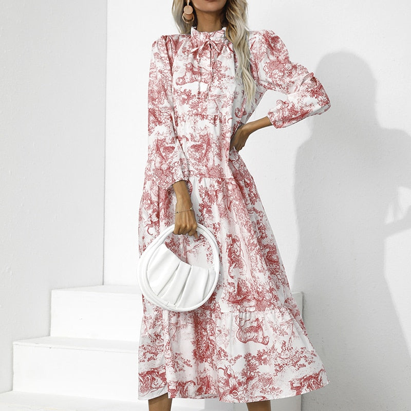 Addison - Elegantes Langarm Kleid mit Blumenmuster Lockere Passform