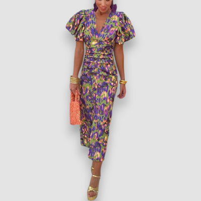 Amerie | Kleid mit plissierten Ärmeln und lebhaftem Druck