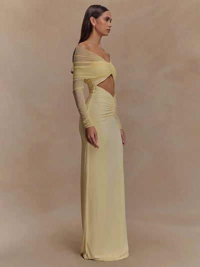 Schulterfreies Maxikleid mit Cut-Out und langen Ärmeln für Damen