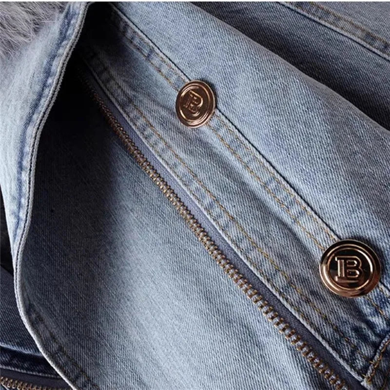 Sarah | Kunstpelzkragen Denim Jacke