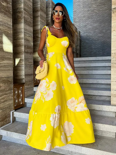 Jessie - Schickes Blumen Maxikleid mit Schlitz Damen