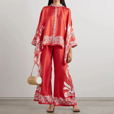 Zweiteiliges Damen Leinen Streetwear-Set Mit Ethno-Print – Samira