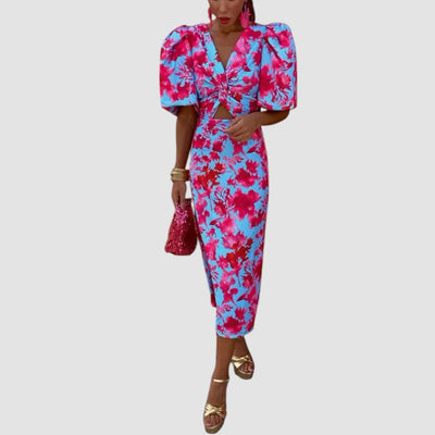 Amerie | Kleid mit plissierten Ärmeln und lebhaftem Druck