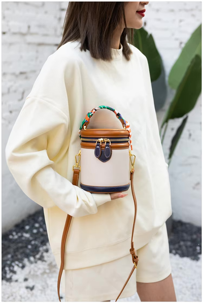 Bucket Bag Damen Kunstleder – Zylinderform mit Schalgriff