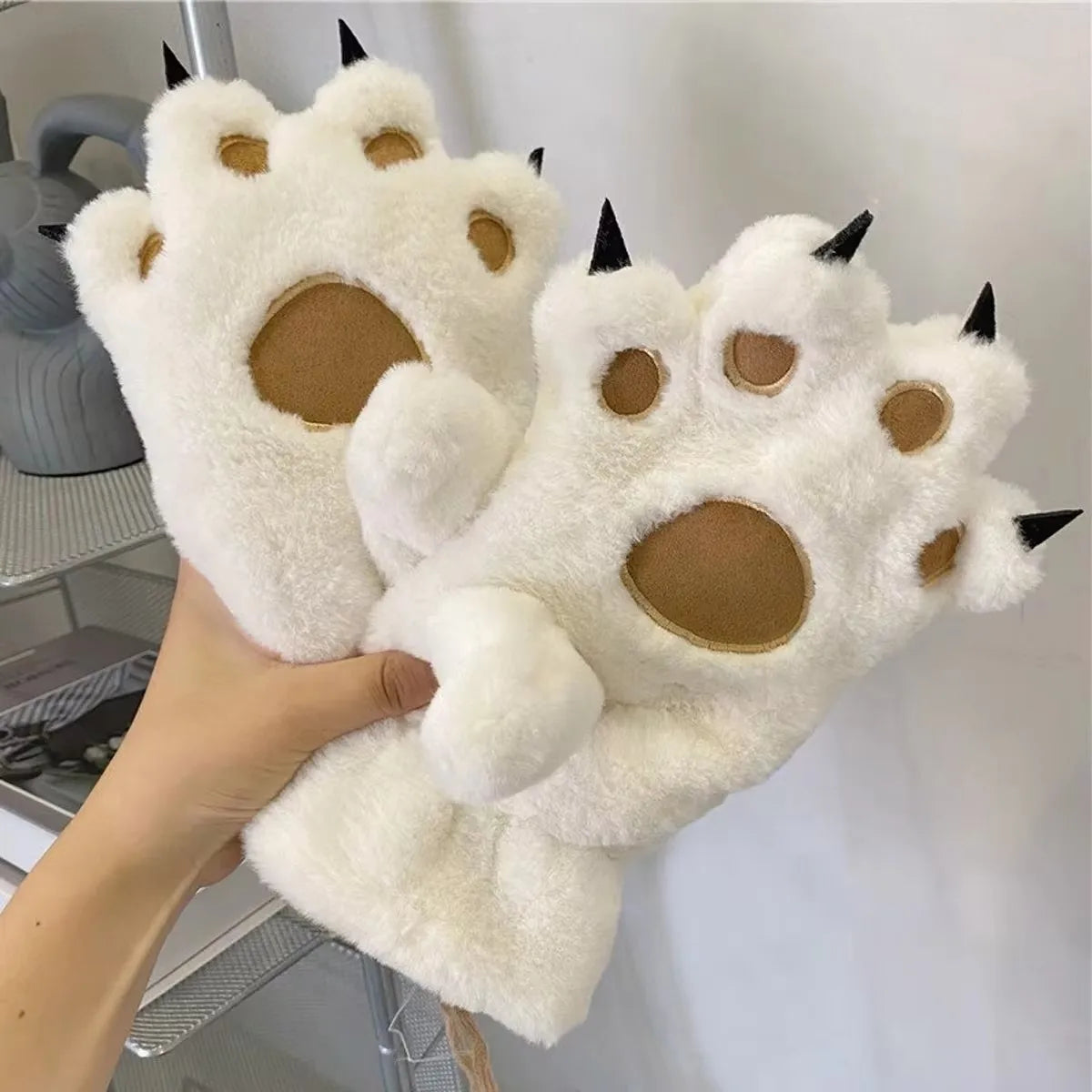 Avelena | Damen Plüsch Bärenpfote Handschuhe - Flauschige Warme Vollfinger Tierhandschuhe