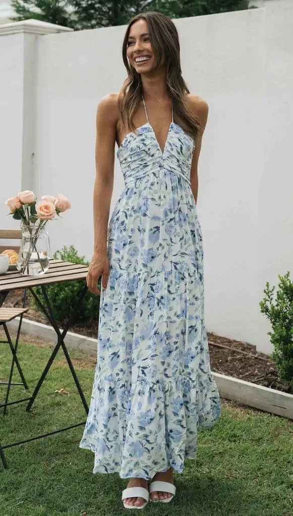 Masha - Ärmelloses Blumenmuster Kleid mit V-Ausschnitt