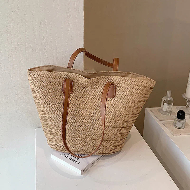 Große Strohtasche Damen – Handgefertigte Luxus Strandtasche